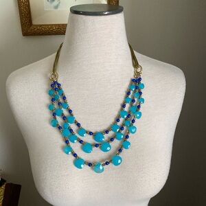 Mythologie gold, blue and turquoise 3 strand necklace